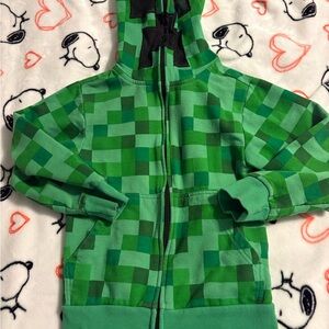 Pixel Patterned Green Kids Hoodie Minecraft creeper